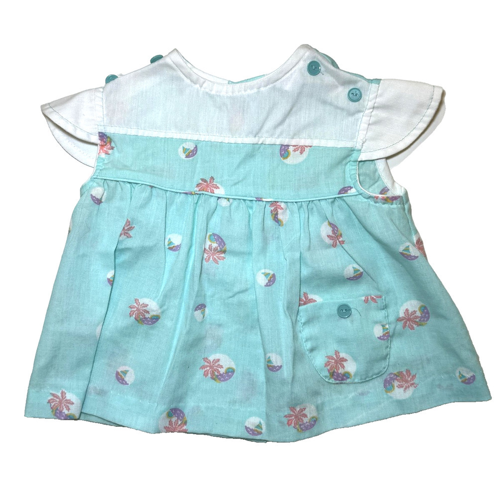 Vintage 90s Girls Dress 12M Palm Tree‎ Pocket Button Front USA